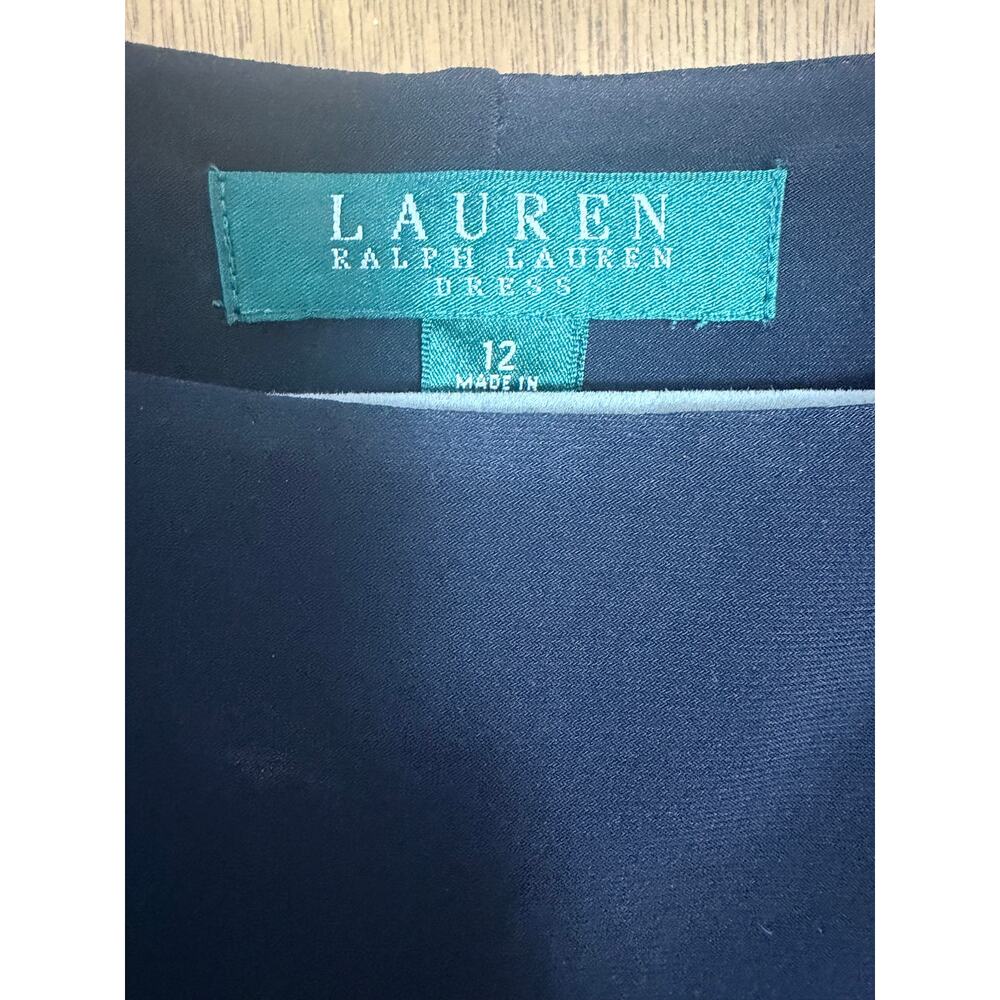 Lauren Ralph Lauren Black Ruched Dress 12 Sheath 3/4 sleeve Classic Midi LBD - Picture 5 of 5